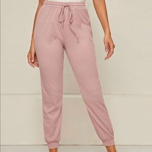 Baby pink ribbed knit joggers
